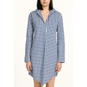 Tish Cox Shirt Dress XXS Blue White Check Gingham Long Sleeve Cottage Chic